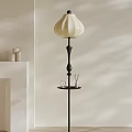 Elegant Floor Lamp with Ivory Lampshade Black Pole and Tray for Living Room