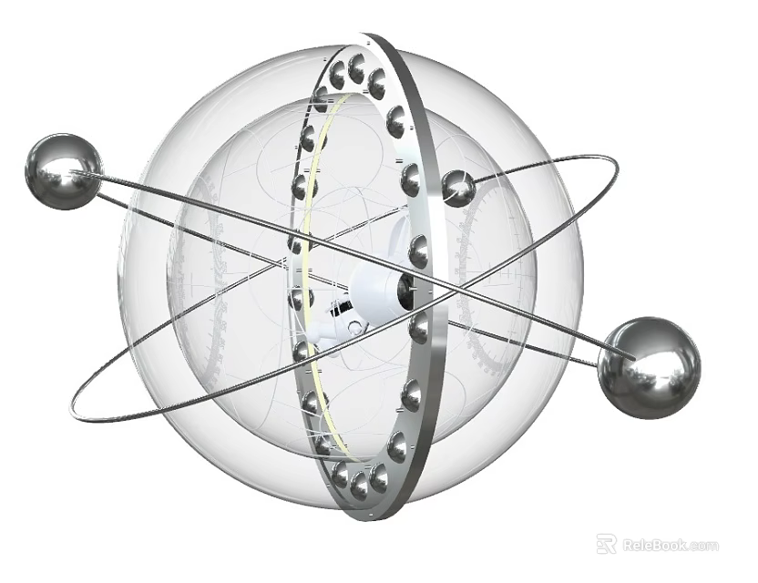 Modern Transparent Sphere Chandelier With Silver Metal Frame And Circular Accents 3d model 