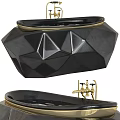 Black Geometric Design Bathtub With Polished Surface And Gold Faucet