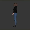 Child Wearing Black Leather Jacket Blue Jeans Standing with Boots on Gray Background
