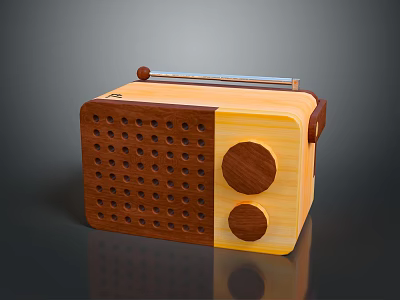 Vintage Two Tone Wooden Radio With Classic Knobs And Telescopic Antenna 3d model