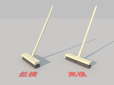Low Poly and High Poly Mop 3D Models Displayed in Simple Render 3d model