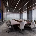 Modern Conference Room With Long Table White Chairs Large Screens And Wooden Decor