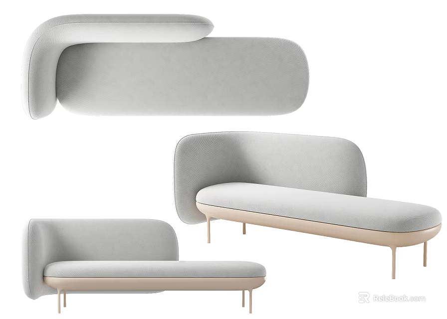 Modern Minimalist Chaise Lounge with Light Gray Upholstery and Metal Legs 3d model 