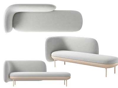 Modern Minimalist Chaise Lounge with Light Gray Upholstery and Metal Legs 3d model