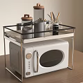 Kitchen Countertop Microwave With Clear Acrylic Shelf Holding Wooden Lid Jars And Utensil Container