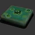 Cute Frogs on Green Square Platform with Lotus Leaf Patterns and Water like Surface