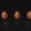 Three Brown Cracked Eggs With Shiny Surface And Reflection On Black Background 3d model