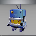3D Cartoon Blue Robot Character With Mechanical Arms Antenna Yellow Face And Orange Eyes