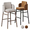 Beige And Brown Upholstered Bar Stools With Armrests Wooden And Black Legs Gold Accents