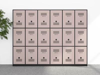 Pink And Black Lockers With Hello Labels Arranged In Multiple Rows 3d model