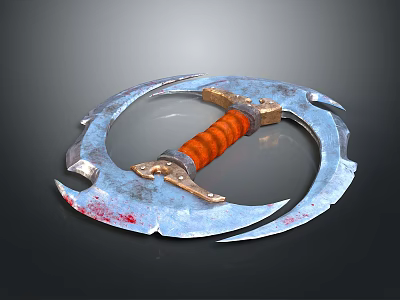 Bloodstained Circular Blade Weapon Featuring Blue Metal And Orange Striped Handle 3d model