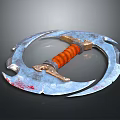 Bloodstained Circular Blade Weapon Featuring Blue Metal And Orange Striped Handle