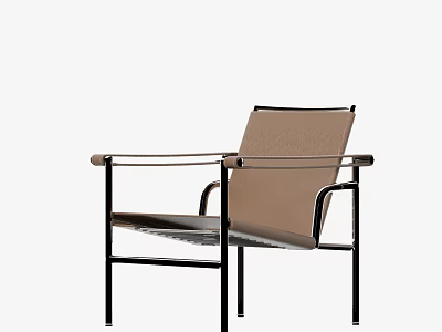 Modern Leisure Chair With Metal Frame Beige Fabric Seat And Armrests Design 3d model