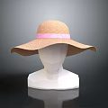 Fashionable Wide Brim Straw Hat With Pink Ribbon For Summer
