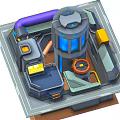 Cartoon Futuristic Mechanical Scene With Blue Glowing Core Control Panel And Pipes