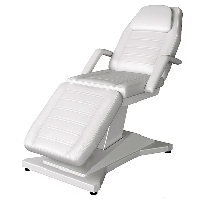 White Leather Reclining Chair With Adjustable Backrest Leg Support Sturdy Base For Salon Spa 3d model