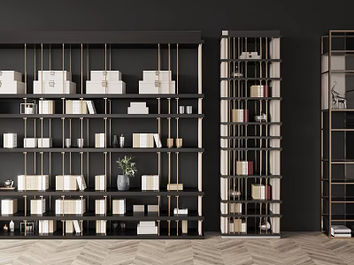Modern Open Shelf Bookshelf With Metal Frame Wooden Shelves Books And Decorative Plants 3d model