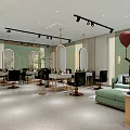 Modern Hair Salon Interior With Black Styling Chairs Mirrors Workstations And Green Accents