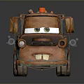 Rusty Cartoon Tow Truck With Big Eyes Orange Warning Light And Crane