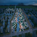 Urban City Aerial Planning with River Green Spaces Roads and Modern Buildings
