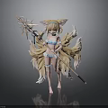 Anime Style Fox Ears Character With Multiple Tails In Bikini Holding Decorative Staff