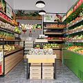 Supermarket Grocery Store Interior With Fresh Fruits Vegetables On Shelves And Display Tables