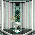 Modern Luxury Window Display With White Deer Statue Geometric Pattern Background And Lighting Design