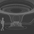 Modern Tech Exhibition Hall With Blue Globe Robot And Visitors In Modern Design