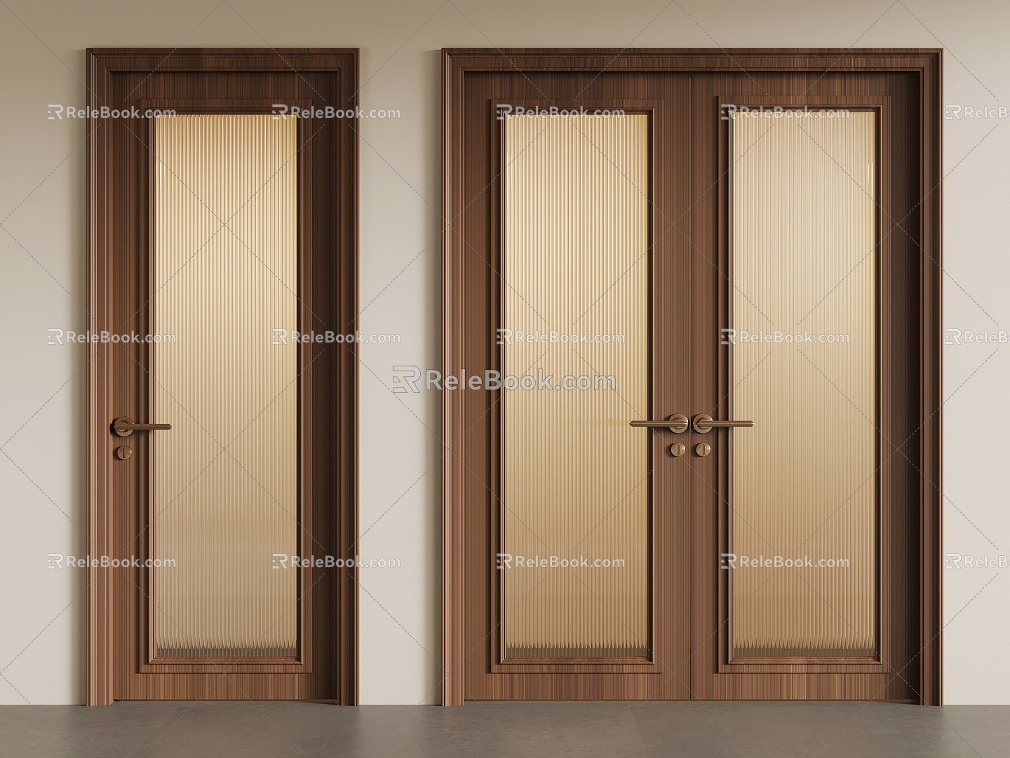 Middle ancient style double door single door swing door 3d model