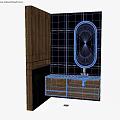 Modern Wooden Bathroom Vanity With Oval Backlit Mirror And White Tiled Wall