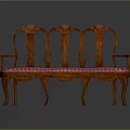 Classic Wooden Sofa With Carved Backrest Armrests And Pink Checkered Upholstered Seat