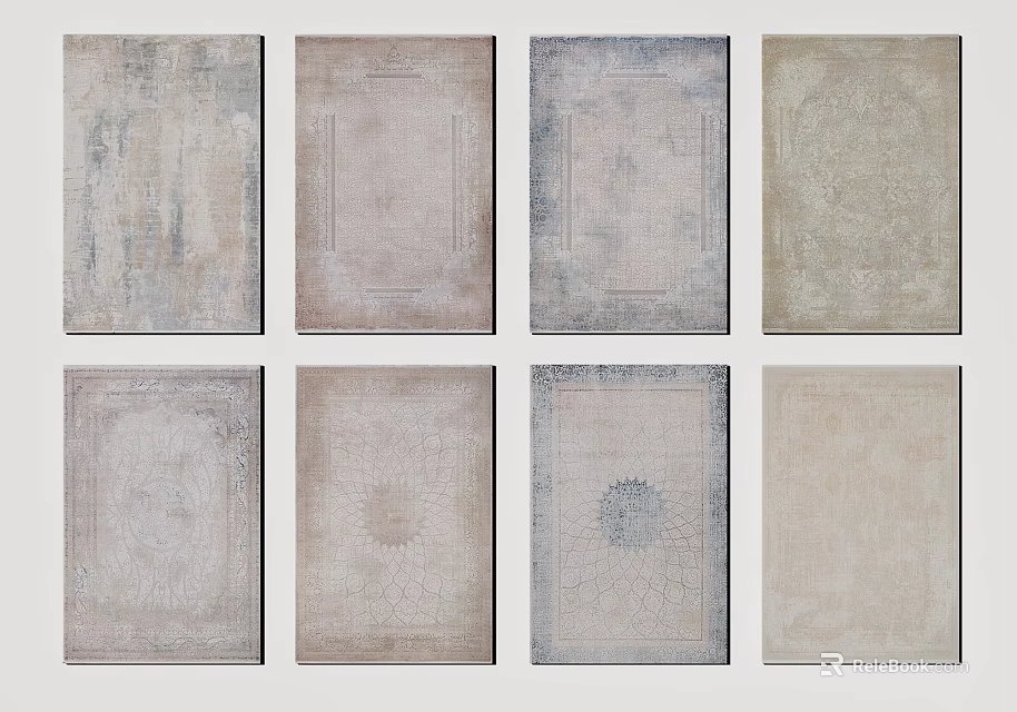 Square Rugs With Various Patterns And Neutral Color Tones For Home Decor 3d model