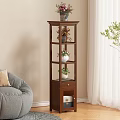 Wooden Tiered Flower Stand With Potted Plants And Drawer In Living Room