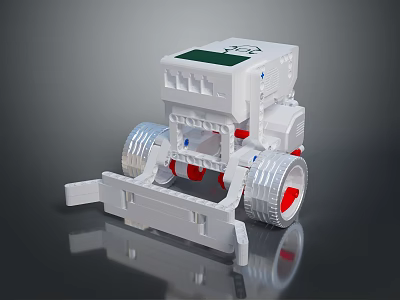 White Robot Model With Green Display Panel Red Wheel Hubs And Mechanical Structure 3d model