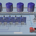 Industrial Equipment Featuring Blue Storage Tanks Control Panels Pipeline System And Oil Tank Truck In Facility