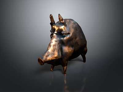 Artistic Bronze Wild Boar Sculpture With Shiny Surface On Gray Background 3d model