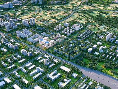 Aerial Planning of Modern Urban Residential Area With Green Spaces and Road Networks 3d model