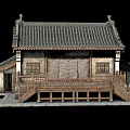 Traditional Ancient Chinese Architecture With Tile Roof Overhanging Eaves Wooden Railings And Stone Platform Steps