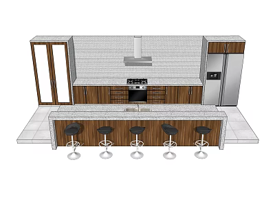 Modern Kitchen Design With Wooden Cabinets Island Counter And Bar Stools 3d model