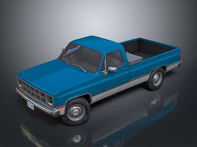 Classic Blue Pickup Truck With Single Cab Open Bed And Silver Accents 3d model