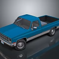 Classic Blue Pickup Truck With Single Cab Open Bed And Silver Accents