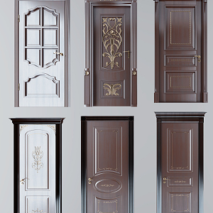 European-style Flat Door Solid Wood Single Door 3d model