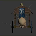 Ancient Wooden Siege Weapon With Blue Canopy Moon Star Patterns Wooden Wheels And Golden Ram