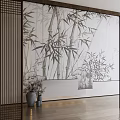New Chinese-style Roller Bamboo Ink Painting Gauze Curtain Partition 3d model