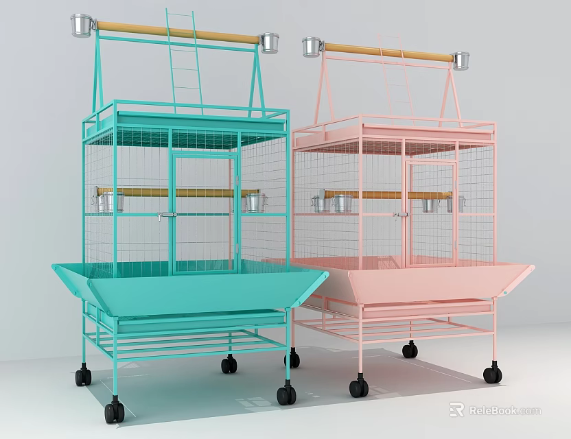 Decorative Ornament Combination With Multi Tiered Blue Pink Metal Racks And Wheels 3d model 