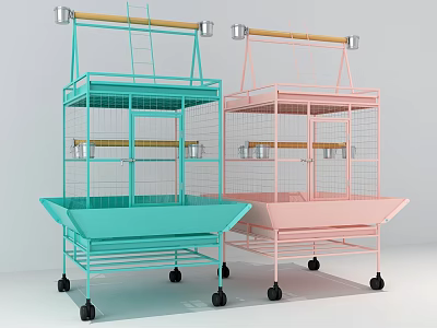 Decorative Ornament Combination With Multi Tiered Blue Pink Metal Racks And Wheels 3d model