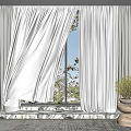 Layered Sheer And Solid Curtains In Neutral Tones With Natural Light And Indoor Plant
