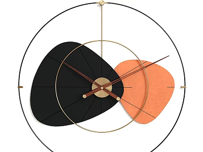 Modern Wall Clock With Geometric Shapes Black Orange Gold Hands Circular Frame 3d model