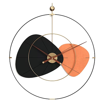 Modern Wall Clock With Geometric Shapes Black Orange Gold Hands Circular Frame 3d model